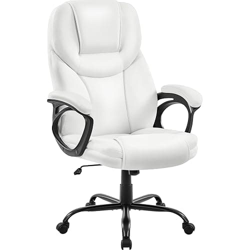 Yaheetech PU Leather High Back Office Chair Executive Ergonomic Desk Chair Swivel Computer Chair with Armrests, Adjustable Height, Home Office, White - Image 1