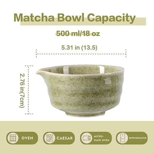 CAMATET Matcha Bowl with Spout, 500 ml/18 oz Ceramic Matcha Mixing Bowl, Japanese Ceremonial Matcha Chawan for Matcha Powder/Salad/Fruit/Soup/Tea - Wave Style Matcha Bowl thumbnail 3
