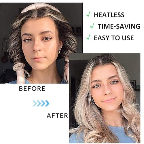 Heatless Curling set,Silk Curls Rod Headband,No Heat Rollers to Sleep in Overnight,Satin Hair Curlers for Long and Medium Hair(Pink) thumbnail 4