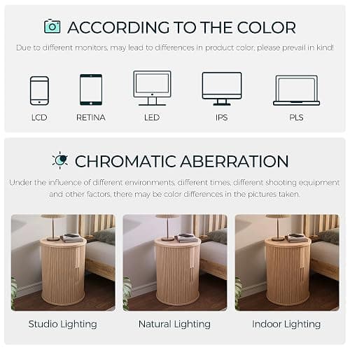 LINSY HOME Round Fluted End Table, Tall Side Table with Sliding Tambour Door and Storage Shelf, Modern Bedside Table, Mid-Century Nightstand for Living Room, Bedroom, Oak thumbnail 8