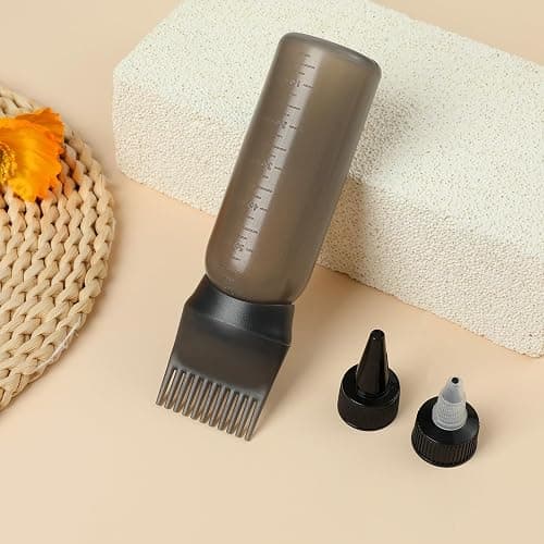 FXSPLCZ Root Comb Applicator Bottle Oil Applicator for Hair Dye Hair Oiling Bottle with 2 Types Caps and Graduated Scale, 6 Ounce (Black) thumbnail 2