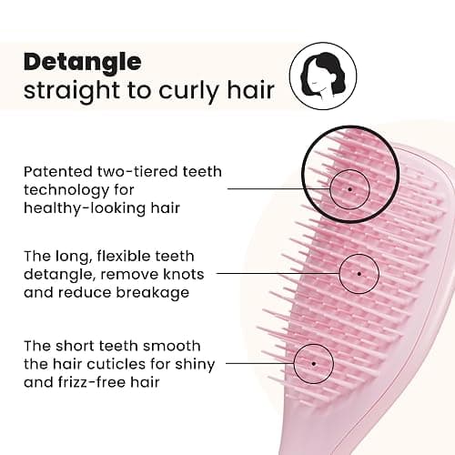 Tangle Teezer The Ultimate Detangler Mini Straight to Wavy Hairbrush | Travel Detangling Brush | Two-Tiered Teeth Reduce Breakage & Eliminate Knots| Wet & Dry Hair | Millennial Pink thumbnail 2