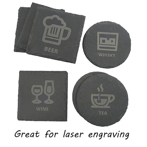 8 Pack 4 inch Round Slate Coasters with Metal Holder,Handmade Natural Rough Edge,with Integral Anti-Skid pad,Laser Engraving Blanks,Stone Coasters thumbnail 6