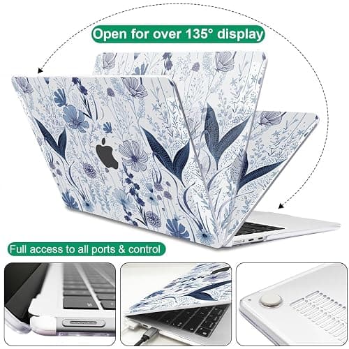 LCMOCICO Compatible with MacBook Air 13 inch Case M5 2026 2025-2022 A3449 M4 A3240 M3 A3113 M2 A2681, Plastic Hard Shell Cover for MacBook Air 13.6 inch M5 Case+Keyboard Skin, Navy Blue Wild Flowers thumbnail 5