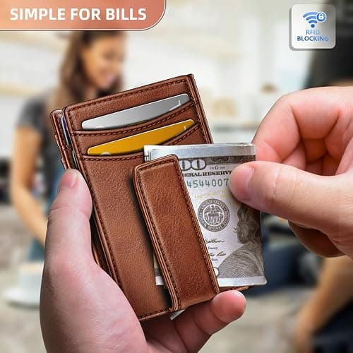 BULLIANT Magnetic Closure Slim Wallet-Genuine Leather Front Pocket Wallet for Men,RFID Blocking,Holds 12 Cards and Money Clip thumbnail 5