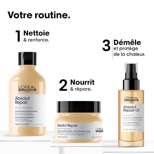 L'OREAL PROFESSIONNEL - Cheveux Secs & Abîmés - Absolut Repair - Nourrit & Répare la Fibre, Protège & Apporte Brillance - Enrichi en Protéines de Blé thumbnail 5