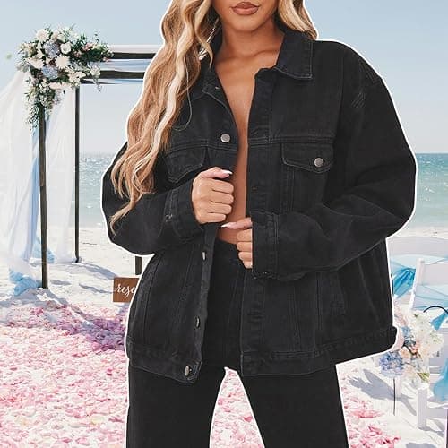 Jean Jacket for Women Distressed Long Sleeve Oversized Denim Trucker Jackets Coat thumbnail 3