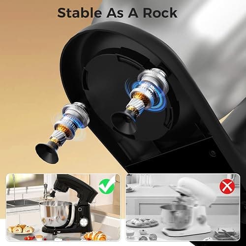 OSTBA Stand Mixer, 5QT+5.5QT Two Bowls Electric Kitchen Mixer, 10+P Speed Dough Mixer with Whisk, Beater & Dough Hook, Dishwasher Safe, Black thumbnail 7