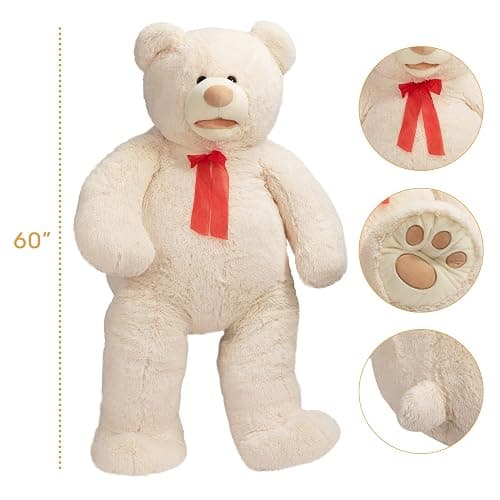 HollyHOME 5ft Giant Teddy Bear Stuffed Animal Huge Teddy Bear Plush with Big Footprints Valentines Gift 5 Feet Beige thumbnail 3