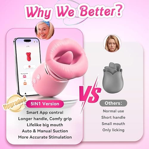 Mouth Sucking Vibrator Rose Sex Toy for Women Female Couples | Tongue Lick Suction Vibrators, AI App, Easy-Grip, Velvety Silicone, IPX7 Waterproof, Ultra-Quiet Adult Toys & Games thumbnail 7