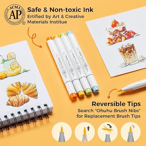 Ohuhu Alcohol Markers: Soft Chisel Red Dot Design Award Winner 48-color Brush & Soft Chisel Dual Tips Drawing Markers for Artists Beginners Adults Coloring Illustration Sketching - Honolulu S thumbnail 6