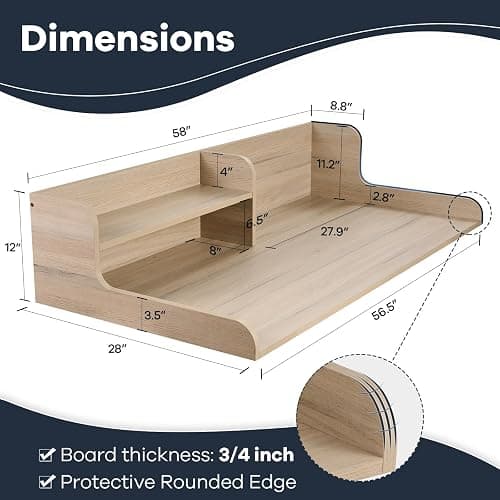 Kaboon Washer Dryer Countertop 2 Tier 58 inches Wide, Laundry Shelf Topper with Edge, 58" W x 28" D x 12" H Laundry Space Organizer, Oak(Grey Tone) thumbnail 3