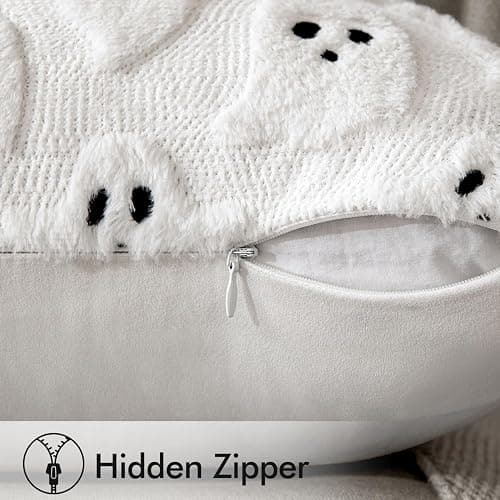 MIULEE White Halloween Pillow Covers Cute Ghost Decor Set of 2 18x18 | Soft Plush Faux Fur, Spooky Decor, Fall Decorative Throw Pillows for Couch Sofa Bed Porch Living Room thumbnail 7