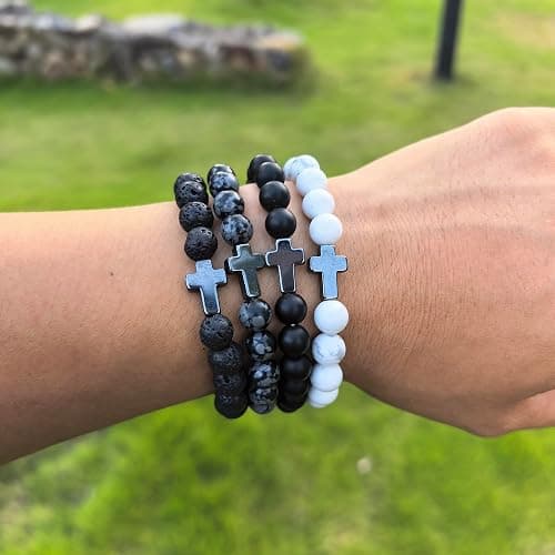 Crgwxzl Cross Bead Bracelet for Men Women,8mm Tiger Eye, Lava Rock, Black Obsidian Healing Crystal Beaded Bracelets,Natural Protection Stone Bracelets Jewelry Gifts for Men Women thumbnail 6