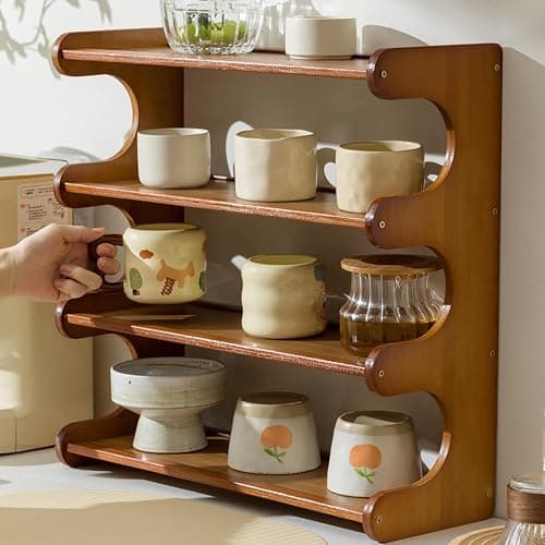 STEHEMO 4-Tier Wooden Mug Display Holder, Mug Holder for Countertop Coffee Cup Holder Coffee Mug Organizer Mug Rack for Coffee Bar Organizer Mug Shelf for Cabinet for Kitchen, Home,Brown thumbnail 6