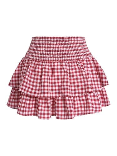 BEAUDRM Women's Y2k Gingham Ruffle Skirt Bow Cute Layered Skort | Plaid Skirt, Pleated, Tiered, A-Line, Rave, Festival, Party, Country Concert Outfits thumbnail 2