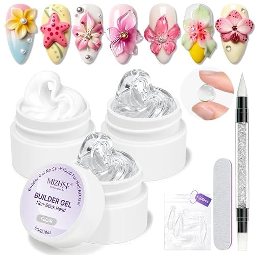 MIZHSE 3PCS 3D Sculpting Gel Nail Art Clear White 5 in 1 Solid Molding Gel | Hard Gel for Nails Non-Sticky U V LED Builder Building Gel Set with Dual Forms for Beginners Salon Home DIY - Image 1