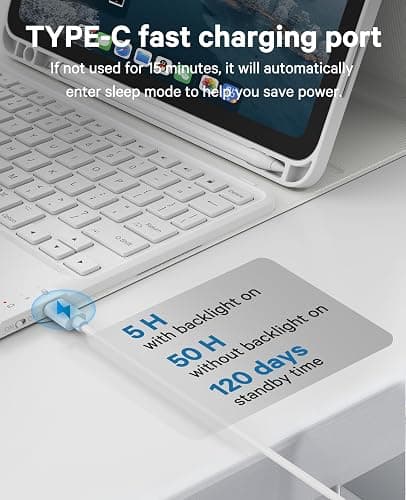 CHESONA for iPad 10th Generation Case with Keyboard, 7 Color Backlight, Multi-Touch Trackpad, Flip Stand Case with Pencil Holder, 2 Wireless Channels for iPad (A16) 11th/10th Gen (2025/2022), White thumbnail 5