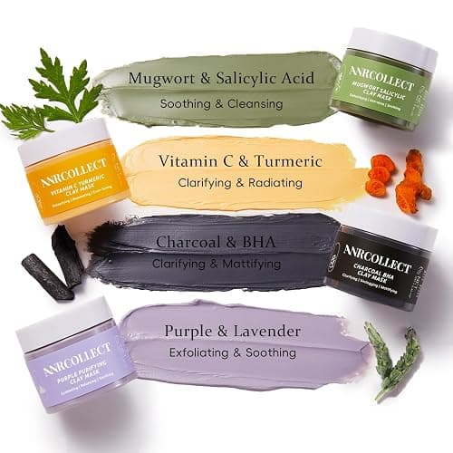 ANRCOLLECT 4-Pack Clay Face Mask Set (280g Total) - Vitamin C Turmeric, Charcoal BHA, Mugwort Salicylic & Purple Clay Masks for Deep Pore Cleansing, Oil Control & Blackhead Removal - Skincare Gift Set thumbnail 4