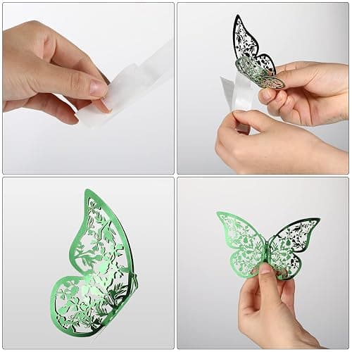 Bememo 72 Pieces 3D Butterfly Wall Decals Sticker Decal Wall Decor Art Decorative Sticker 3 Sizes for Room Offices Bedroom Bathroom Living Room Decor(Light Green) thumbnail 5