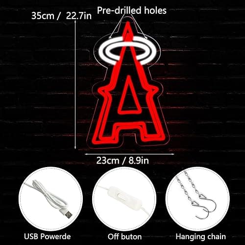 Balanar Baseball Neon Signs for Garage or Man Cave Decor, Men's Gifts With Los Angels Team Logo, Red Baseball Neon for Parties, Bars,Dorms, Office Wall Art and Game Room Decor thumbnail 2