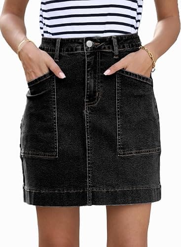 Sidefeel Women's Jean Skirt High Waisted Stretch Casual Summer Zimbaplatinum Denim Skirt with Pockets - Image 1