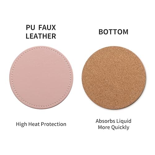 CASEGRACE Drink Coasters with Metal Holder Stand Set of 6, PU Leather Absorbent Coasters with Cork Base Table Coaster Set Decorative Coffee Cup Coasters Housewarming Gift for Home Decor thumbnail 4