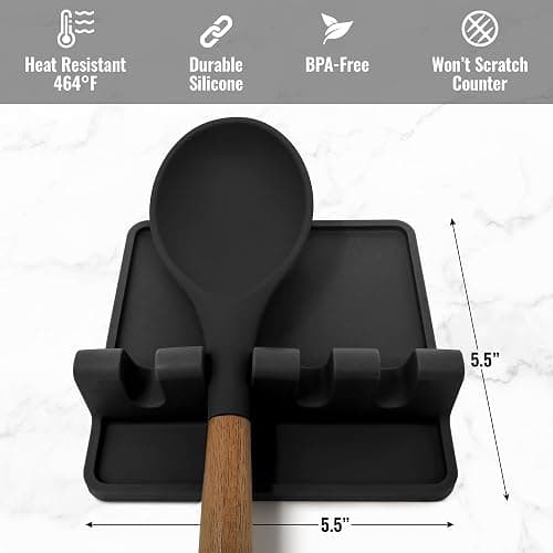 Zulay Kitchen Silicone Utensil Rest with Drip Pad for Multiple Utensils - BPA-Free, Heat-Resistant Spoon Rest & Spoon Holder for Stove Top - Kitchen Utensil Holder for Ladles & Tongs - Black thumbnail 2