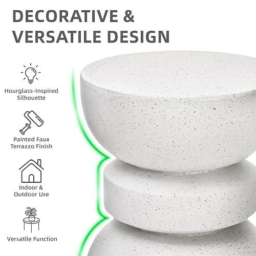Ultym 18" Outdoor Side Table, Modern Hourglass Garden Stool in Painted Faux Terrazzo-Look, Patio Coffee Accent Table Decorative, Durable Weatherproof MGO & Easy Assembly Round Table for Room Porch thumbnail 4