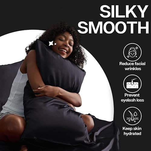 MR&HM Satin Pillowcase for Hair and Skin, Silk Satin Pillowcase 2 Pack, Queen Size Pillow Cases Set of 2, Silky Pillow Cover with Envelope Closure (20x30, Black) thumbnail 4