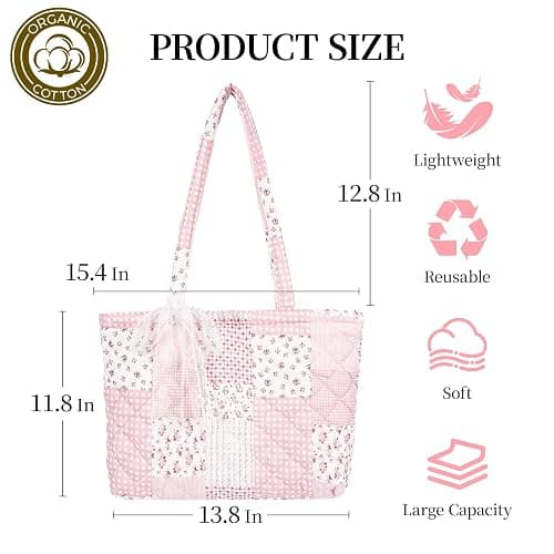 shiprabags Quilted Small Tote Bag for Women, Lightweight Floral Shoulder Bag,Soft College Travel Work Bag Everyday Purse thumbnail 3