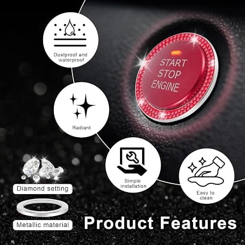 LivTee 2 PCS Crystal Double Rhinestone Car Engine Start Stop Decoration Ring, Bling Car Interior Accessories for Women, Push to Start Button Cover Sticker, Automotive Decals, Red thumbnail 5
