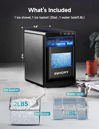 EUHOMY Nugget Ice Maker Countertop, 40Lbs/24H Pebble Ice Maker Machine, Self-Cleaning Countertop Sonic Ice Makers with Ice Scoop&Basket, Pellet Ice Maker Machine for Home/Kitchen/Office thumbnail 7