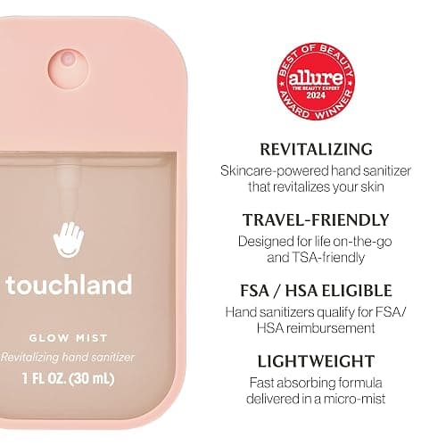 Touchland Glow Mist Revitalizing Hand Sanitizer Spray, Rosewater scented, 1FL. OZ. Travel Size thumbnail 5