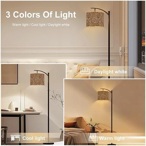BVCAHSAW Arc Floor Lamp Leopard Seamless Pattern Animal Print Modern Tall Standing Lamp Dimmable with Remote Adjustable Drum Shade Footswitch for Living Room Bedroom Office thumbnail 6