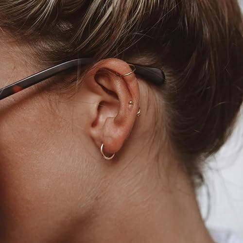 Minimalist Hoops for Women - 14K Gold Open Huggie Hoop Earrings, Hypoallergenic Tiny Hoops in Gold and Silver (Set of 1-5 Pairs) - 14K Gold - 10mm (1 Pairs) thumbnail 5