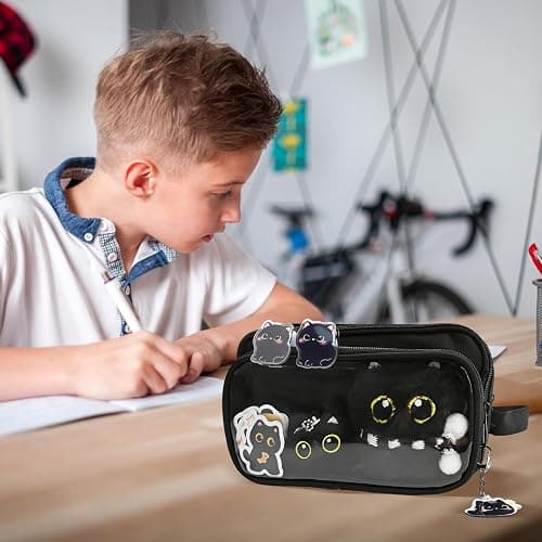Black Cat Pencil Case,Large Capacity Detachable Multi-Layer Pouch with Zipper,Kawaii Stationery Organiser for School,Office,Kids & Teens,Cute Cats Theme Stationery Gifts for Girls & Boys (Black Cat) thumbnail 2
