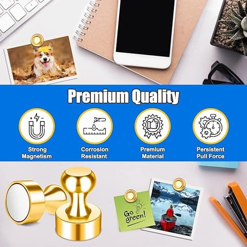 DURMATE Small Whiteboard Magnets, Tiny Cute Push Pins Neodymium Strong Magnets for Fridge, Gold Kitchen Magnetic Refrigerator for Office, Gadgets, Classroom, Locker Accessories, Pack of 28 thumbnail 4