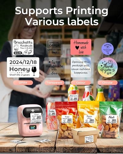 Phomemo M110 Label Maker Machine- with 3 Label Bluetooth Label Maker for for Business Labeling, Barcode, Office, Cable, Retail, with Fonts Choose, Icons, Templates, Pink thumbnail 5