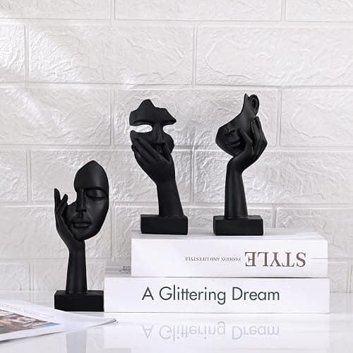 oliruim Black Home Decoration Accent Art Woman Face Statue Collectible Statue for Modern Home Living Room Bookshelf Black Desk Decor 3 Piece Set thumbnail 7