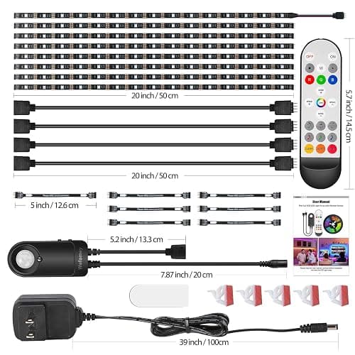 8 PCS RGB Under Cabinet Lighting Kit, 12v Motion Sensor LED Light Strip with Remote, ETL Listed Power Adapter, Music Sync Color Changing Led Lights for Shelves, Cabinet, Counter, Bookcase, 13ft thumbnail 7