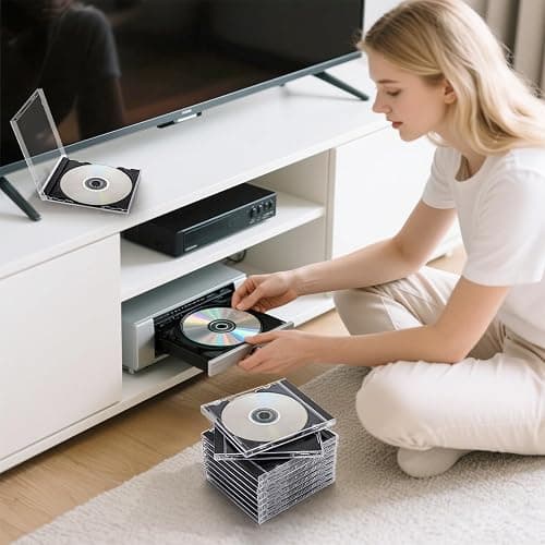 Acshio 25 Pieces Clear CD Jewel Cases, 10.4 mm Standard Single CD DVD Storage Case with Assembled Black Tray, Plastic Discs Protective Covers for CD Collection Organization thumbnail 2