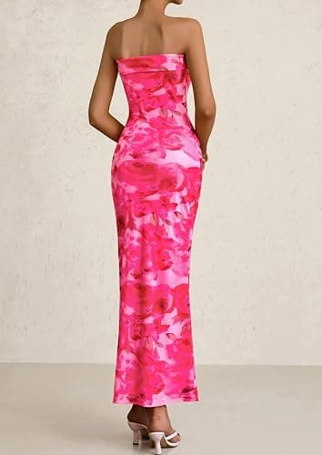 PRETTYGARDEN Womens Summer Printed Tube Maxi Dress Strapless Bodycon Sleeveless Long Beach Vacation Dresses thumbnail 2