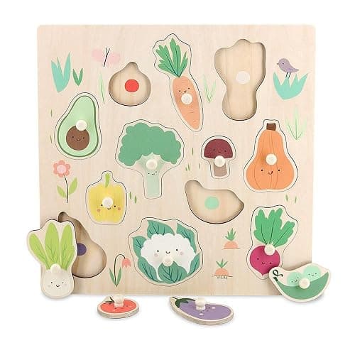 Vilac - Encastrement en Bois Les Légumes du Jardin - 2 Ans+, Multicouleur | Formes à associer et manipuler | développe la motricité fine et la reconnaissance | pièces illustrées | idée cadeau ludique - Image 1