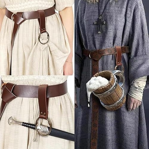 Renaissance Belt Pouch Coin Purse Skirt Hike Set Medieval Festival Costume Halloween Accessories Casual Fanny Pack Waist Bag (2Pouch-Brown) thumbnail 6