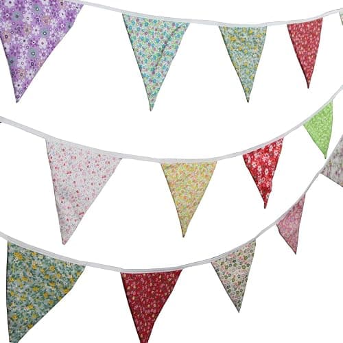 10M/32Ft Triangle Bunting Banner, 36 Pcs Cotton Fabric Flags Pennant Garlands for Birthday Party, Wedding, Baby Shower, Outdoor and Home Decorations (Colorful) - Colorful thumbnail 2