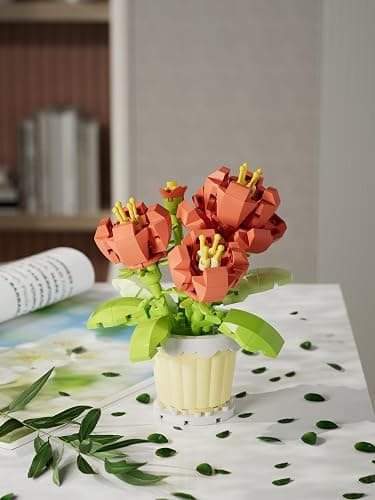 Peony Lily of the Valley Flower Mini Bonsai Plant Building Toy Set | Potted Botanical Particle Micro Blocks, Artificial Bricks Decor Presents for Adults Girls thumbnail 5