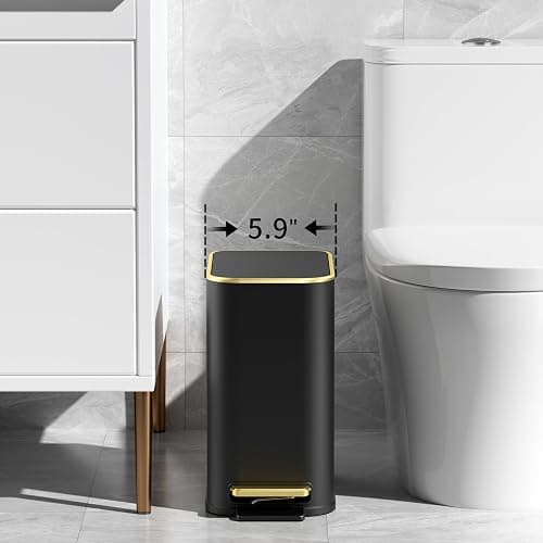 TIPGO Small Bathroom Trash Can with Lid Soft Close, Step Pedal, 5 Liter / 1.3 Gallon Stainless Steel Trash Bin, Slim Garbage Cans for Toilet, Office, Bedroom (Black) thumbnail 4
