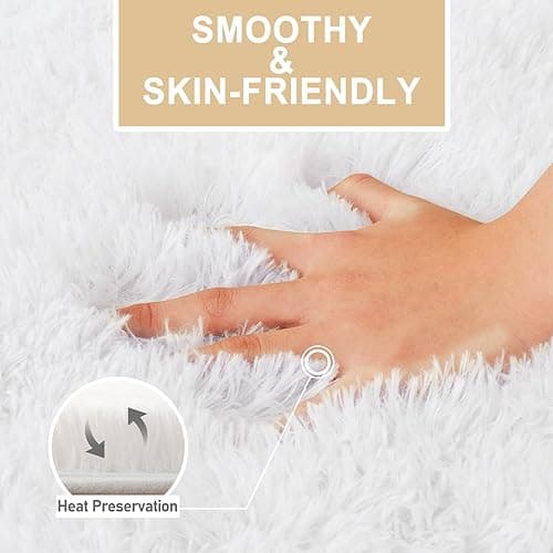 FinRèc Soft White Rugs for Bedroom Living Room, 4x6 Feet Modern Indoor Fuzzy Shaggy Area Rug, Non-Slip Fluffy Furry Rug for Nursery Kids Room Dorm Room Home Decor, High Pile Plush Floor Carpet - 4x6 Feet - White thumbnail 4