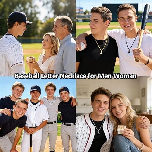 AIAINAGI Baseball Initial A-Z Letter Necklace - Men's Baseball Charm Pendant in Stainless Steel Silver Chain, 22inch Personalized Gift thumbnail 6